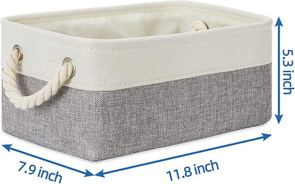 Temary Small Storage Baskets for Organizing 6Pcs Small Storage Bins, Decorative Collapsible Fabric Gift Baskets Empty for Home (White&Grey,11.8L x 7.9W x 5.3H inches)