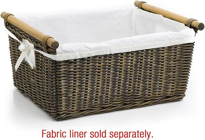 The Basket Lady Pole Handle Wicker Storage Basket, Large, 18 in L x 14.5 in W x 9 in H, Antique Walnut Brown