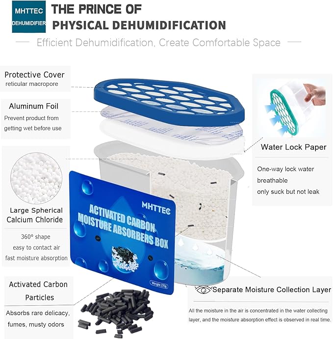 Moisture Absorbers Boxes with Activated Charcoal 4 Pack 245g Dehumidifiers for Closet Bathroom Basement Bedroom Disposable Desiccant for Car Moisture Absorbers for Home
