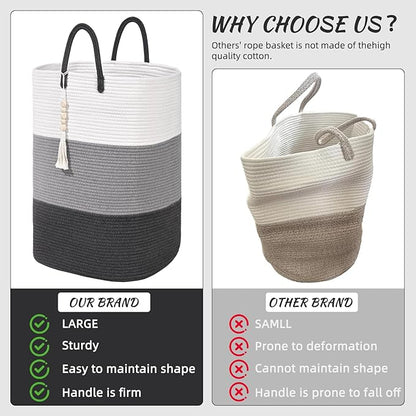 Woven Laundry Basket for Clothes,100 L Large Rectangle Laundry Hampers with Beads Tassel, Nursery Storage Basket for Toys, Tall Dirty Clothes Hamper for Bedroom Aesthetic, Laundry Room Organization