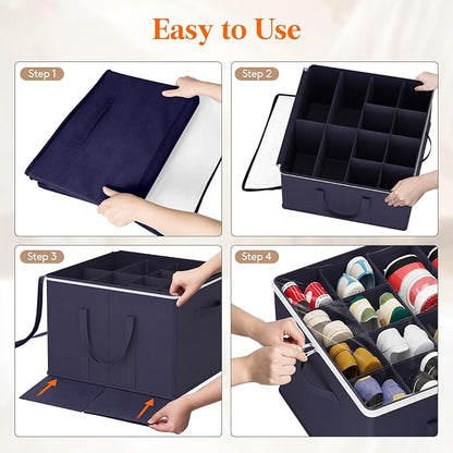 Lifewit Shoe Storage Organizer for Closet Fits 12-16 Pairs, Fabric Large Shoe Box Storage Containers with Clear Cover, Foldable Bins Fit for Boots Heels Sneakers 17"(L) x 17"(W) x 12.5"(H) 2 Pack Blue