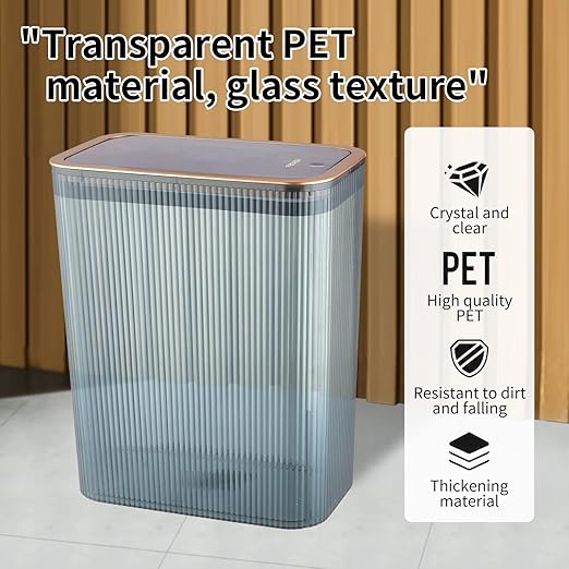 Transparent Trash Can, Bathroom Trash Cans with Lids, 2.6 Gallon Garbage Can for Bedroom, Office, Plastic Slim Waste Basket with Press Top Lid, 10L Clear Trash Bin for Home, Kitchen (Blue)