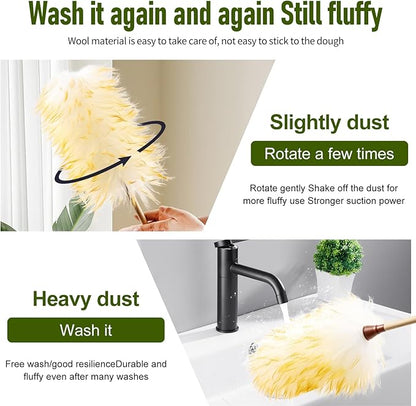 Natural Lambswool Duster 20 Inch Handheld with Wooden Handle Duster Dusting Tool for Blinds Electronics Furniture Delicate Surfaces (2Pcs)