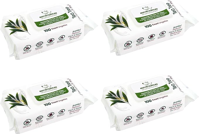 Best Pet Supplies Pet Grooming Wipes for Dogs & Cats,Deodorizer for Coats & Dry, Itchy, or Sensitive Skin, Clean Ears, Paws, Body, & Butt - Cleansing, Tea Tree, 400 Count