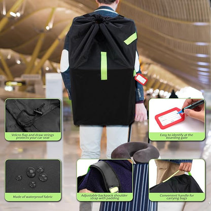 Waterproof Car Seat Travel Bag, Suitable for Airplane and Air Travel, Durable Cushioned Backpack Design, Suitable for Strollers, Height Increasing Seats, Convertible Seats, with 1 Luggage Tag