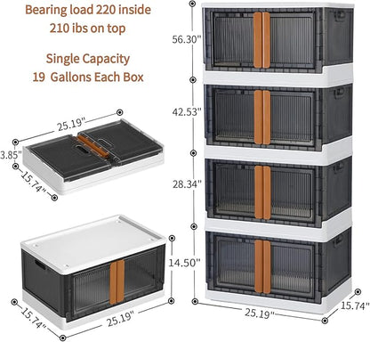 Storage Cabinet - Room Organizer, Plastic Shelves Organizer, Storage Bins with Lids, Collapsible Outdoor Storage Box, 19 Gal Office Organization, Stackable Bookshelf, 4 Pack Cube Storage Organizer