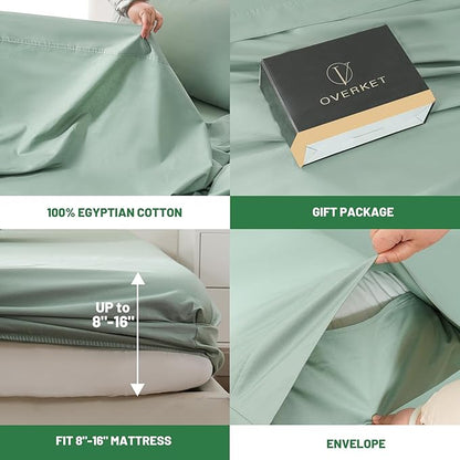 1000 Thread Count Egyptian Cotton Sheets Queen Size Set 4PCS Sateen Weave Soft Breathable 16-Inch Deep Pocket（Queen,Sage Green）