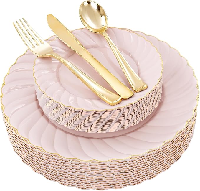 YOUBET 125PCS Pink Plastic Plates