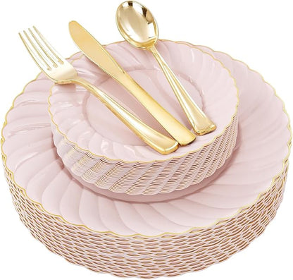 YOUBET 125PCS Pink Plastic Plates