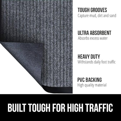 GORILLA GRIP Traffic Guard Door Mat, 59x24, Heavy Duty Welcome Mats, Commercial Office Space Doormat, Waterproof, Fade Resistant, Strong Rubber Backing, Low Profile, Shoe and Boot Scraper, Gray