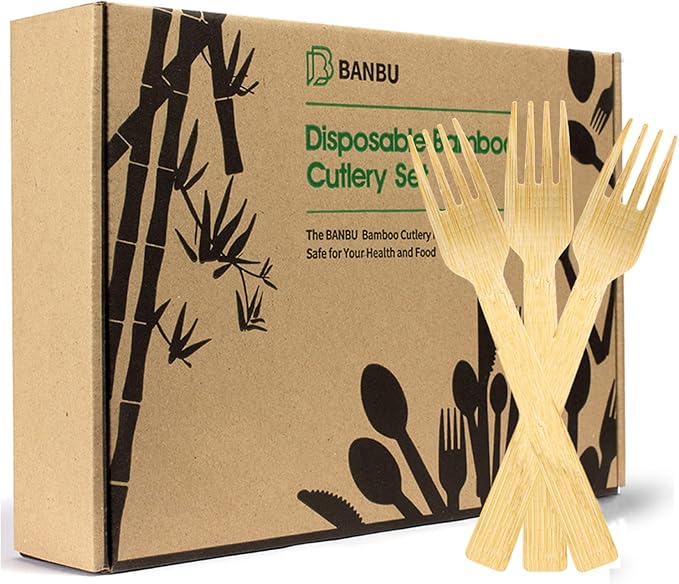 Bamboo Utensils Disposable- 200PK 6.7" Bamboo Forks Disposable 100% Compostable Biodegradable Renewable Natural Cutlery Fork for Travel/Camping/Wedding/Party