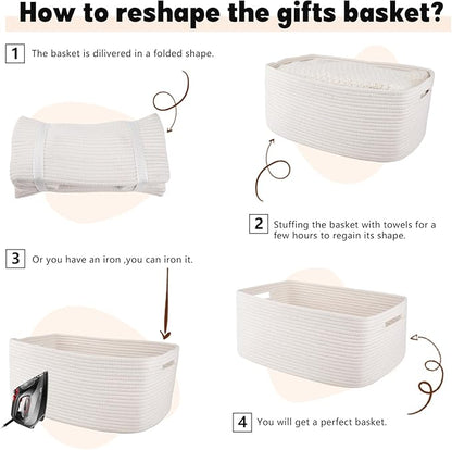 OIAHOMY Storage Basket for Shelves, Closet Cube Storage Bins Baskets for Clothes Blanket Towels, Baby Nursery, Toy Baskets Box, Woven Rope Basket, 17.72*12.99*7.87 IN, 2 Packs White