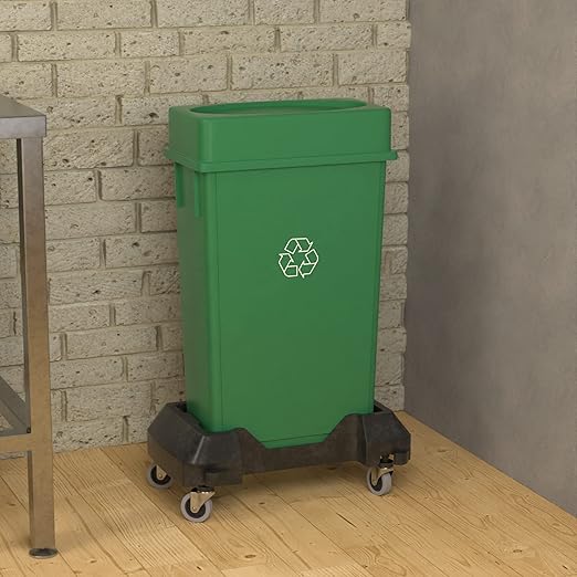 23 Gallon Green Recycle Slim Jim Trash Can with Drop Shot Lid and Dolly