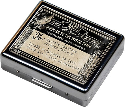 Silver Vintage Pill Box 7 Day Metal Pill Box with Mirror and 8 Compartments Cute Travel Pill Organizer for Purse (Vintage Label)