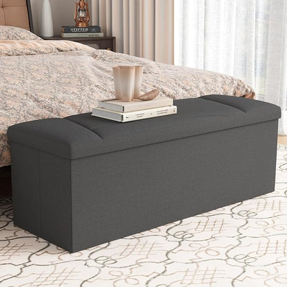Ottoman with Storage, 43 Inches Folding Storage Ottoman Bench for Bedroom, End of Bed Bench, Entryway and Living Room, 43"x15"x15",Dark Gray