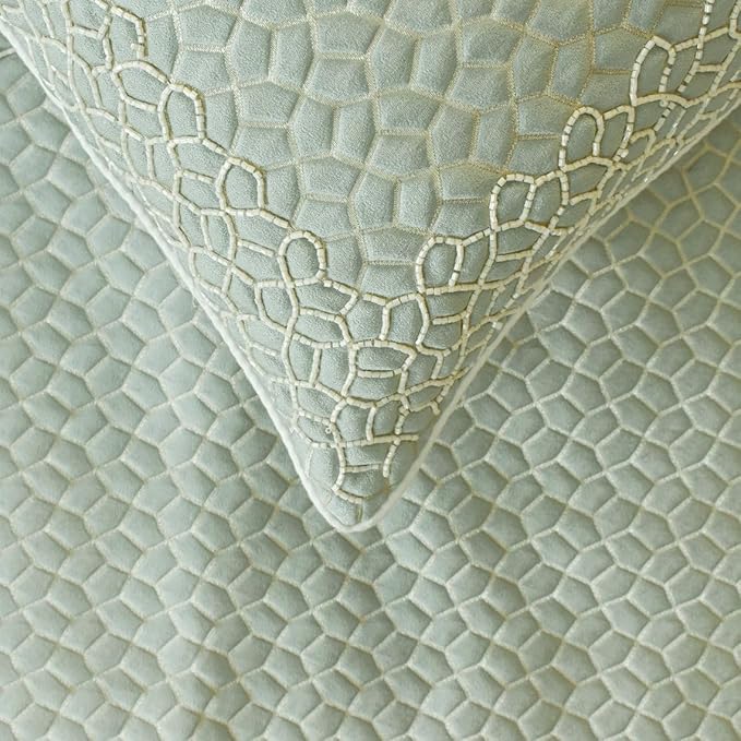 The HomeCentric King/Queen/Twin Blue Decorative CA King 86"x18" Bed Runner with 2 Pillow Cover, Mosaic, Bead Embroidery, Handmade, Tassels Bed Scarf on Jacquard Fabric - Tessellation Blue