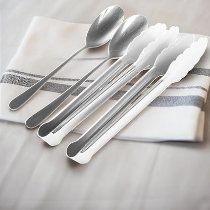 12PCS Stainless Steel Serving Utensils Sets with 8 Large Serving Spoons,4 Serving Tongs,Silver Serving Utensills Sets for Buffet Catering Banquet Party (Silver)