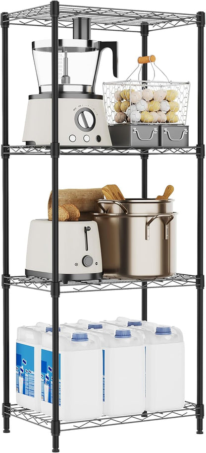 4 Tiers Shelf Metal Storage Shelves Wire Rack Closet Organizers with Wheel for Garage Kitchen Bathroom Laundry Black 11.8" D x 17.7" W x 41.9" H