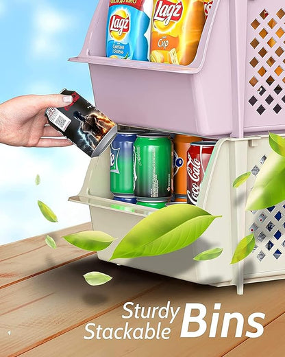 Skywin Plastic Stacking Bins Open Front for Pantry, 12-Pack Stackable Bins For Organizing Food, Kitchen, and Bathroom Essentials (Multi)