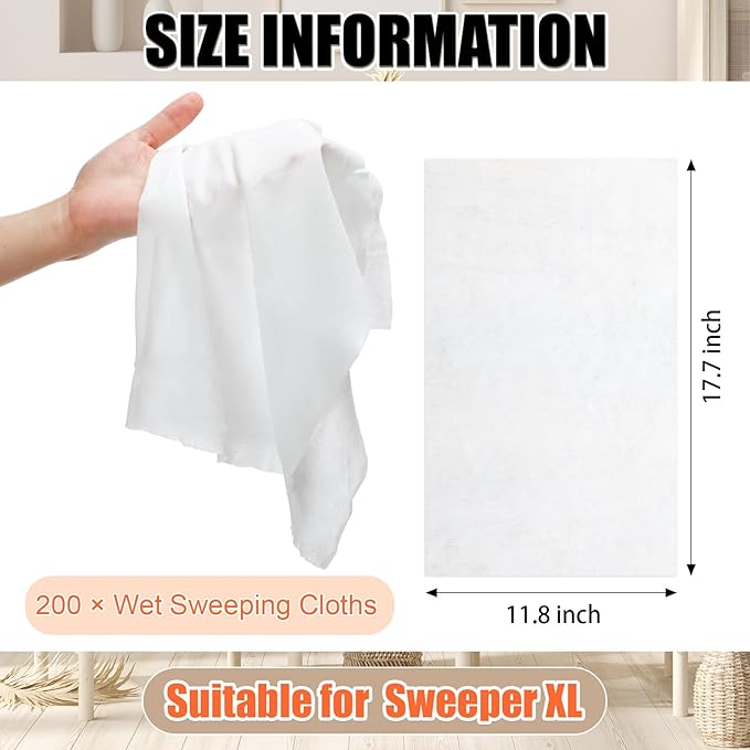 200 Counts Sweeper Wet Mopping Cloths 17.7 x 11.8'' X Large Wet Mop Pads Refills XL Disposable Floor Wipes Duster for Sweeping Scrubbing Cleaning Dry Wood Hardwood Tile