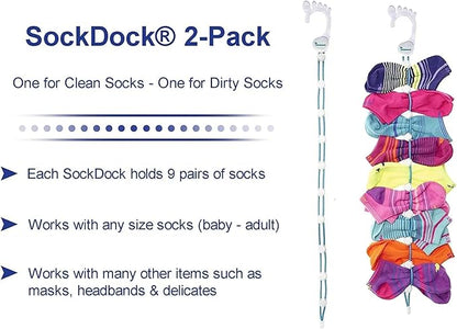 Sock Laundry Solution for Washing Drying & Storing Socks in Pairs, Clip & Hold Socks in Washer Dryer & Closet 2-Pack