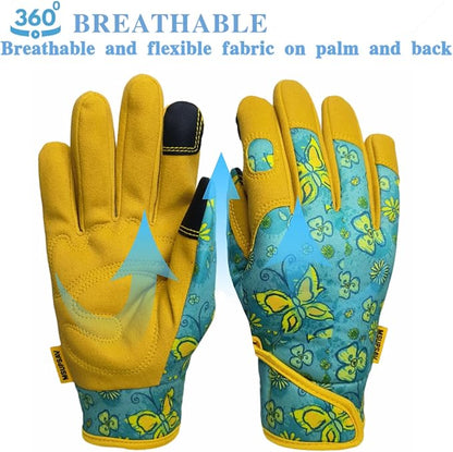 Thorn Proof&Puncture Resistant Gardening Gloves with Grip,Garden Gloves for Women, Leather Work Gloves,Gifts