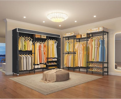 VIPEK V5C Heavy Duty Covered Clothes Rack Portable Closet Rack, Black Metal Clothing Rack with Black Upgarded Polyester Cover Cover, Adjustable Custom Freestanding Closet Wardrobe, Max Load 800LBS