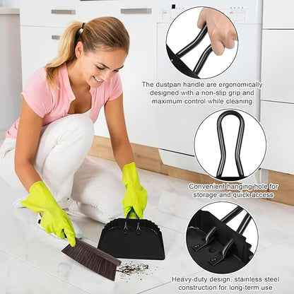 Dust Pan and Brush Set-Handheld Angled DustPan and Hand Broom Set, Large dust pan with handle,Heavy Duty Metal Dustpan and Brush Set Home For Small Item Sweeping Rubber Coated Easy to Grasp Handle