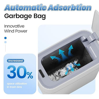 Bathroom Trash Can with Lid: 2.3 Gal Small Slim Motion Sensor Wastebasket, Bag Expansion, Wall Mounted, Automatic, Touchless, Narrow Design for Bathroom, Kitchen and Office, Waterproof