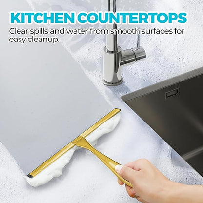 2PACK 10-Inch Golden All-Purpose Shower Squeegee for Shower Doors, Bath Linen Sets, Tile Shower Walls, Bathroom, Window, Glass and Car Windshield, Mirrors and Kitchen-Stainless Steel