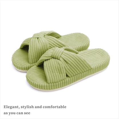 Chantomoo Slippers for Women Memory Foam House Bedroom Corduroy Bow Crossbands Slide Slipper Shoes Comfy Trendy Gift Slippers