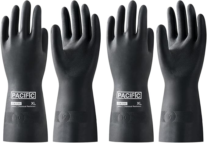PACIFIC PPE 2 Pairs Chemical Resistant Gloves, Heavy Duty Industrial Rubber Gloves, Resist Acid, Alkali and Oil, 12.6", X-Large