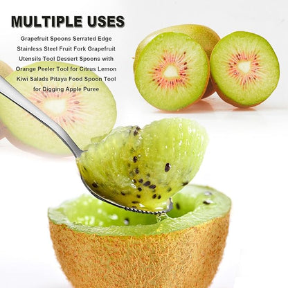 Grapefruit Spoon Serrated Edge Knife Stainless Steel Fruit Knife Grapefruit Utensils Tool Dessert Spoons for Citrus Lemon Kiwi Melon Lime Pitaya Apple Fruit Puree
