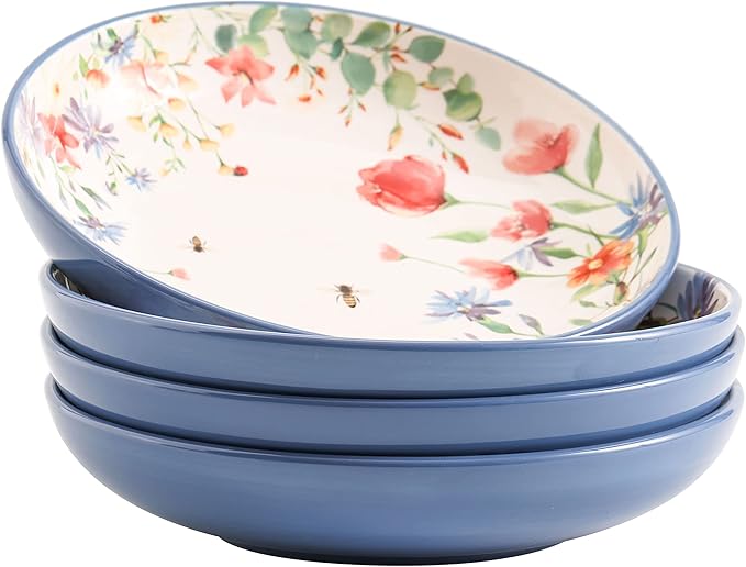 Bico Summer Provence Pasta Bowls, 35oz Salad Bowl Set of 4, Large Ceramic Serving Dinner Bowls for Soup and Cereal, Microwave and Dishwasher Safe, Gift for Housewarming and Thanksgiving