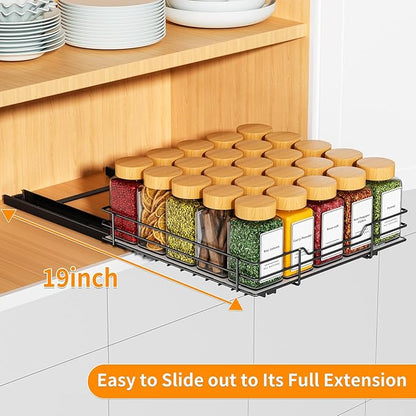 RCHYFEED Pull Out Spice Rack Organizer for Cabinet,Slide out Spice Organization for Inside Cabinets,Heavy Duty Seasoning Organizer Fits Kitchen and Pantry,Sauces,Canned (10.5''Wx10.5''Dx2.5''H)
