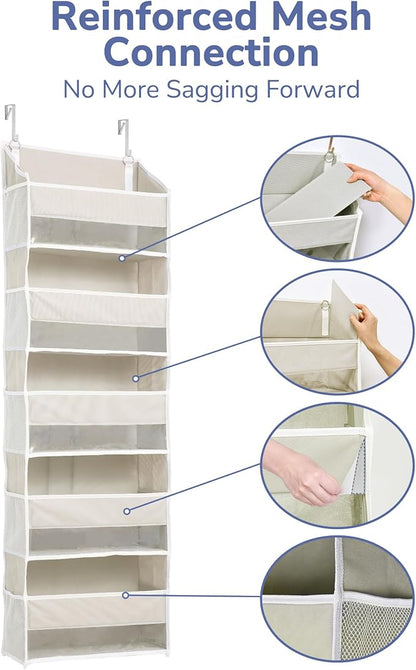 ULG 1-Pack Over Door Organizer with 5 Large Pockets 10 Mesh Side Pockets, 44 lbs Weight Capacity Hanging Storage Organizer with Clear Window for Bedroom Bathroom Kitchen, RV, Camper, Beige