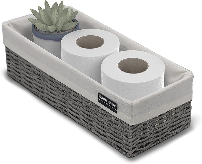 Brookstone Wicker Shelf Storage Basket Decorative Shelf Bin, bathroom organizers and storage, Boho Living Room Decor, Summer Storage 2025 - Single Basket