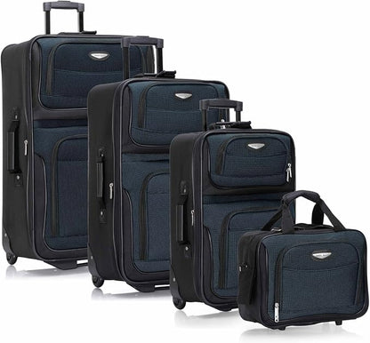 Travel Select Amsterdam 4-Piece Softside Expandable Rolling Luggage Set, Lightweight 2-Wheel Suitcases, Packing Cubes & Travel Tote, Durable Polyester Construction, Navy
