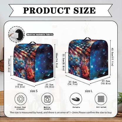 American Flag Daisy Butterfly Mixer Cover Protector, Dust Covers for 6-8 Quart Kitchen Aid Mixer, Polyester, Waterproof, Multicolor, Drawstring Closure