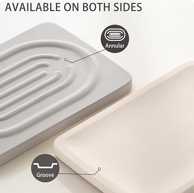 Diatomite Soap Dish for Kitchen Organizer, Quick Dry Sink Caddy Holder for Sponge, Brush, Toothbrush - Fast Absorbing Stone Tray (Light Grey, 4.8" x 3.1")