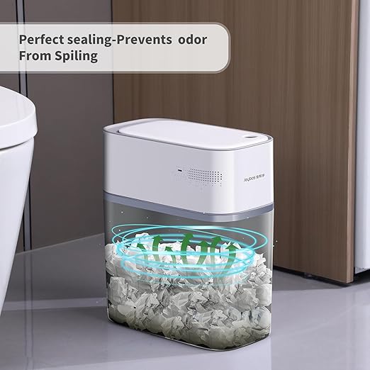 JOYBOS Small Bathroom Trash Cans with Lids,3.8 Gallon Slim White Plastic Automatic Garbage Can,Narrow Motion Sensor Waterproof Trash Bin for Bedroom, Toilet,Office