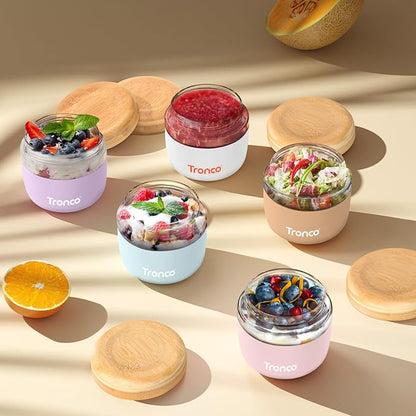 Tronco 24 oz Glass Container with Bamboo Lids, Food Storage Bowls for Soup, Stew & Overnight Oats, 100% Leak & Spill Proof, Airtight, Microwave & Dishwasher Safe, BPA-Free
