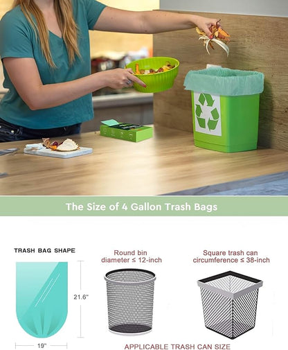 4-6 Gallon Small Trash Bags Compostable Trash Bags,AYOTEE 60 Count Ultra Strong Unscented Garbage Bag Mini TrashBags Waste Basket Liners for Bathroom, Kitchen,Bedroom, Office, Pet, Car(Green)