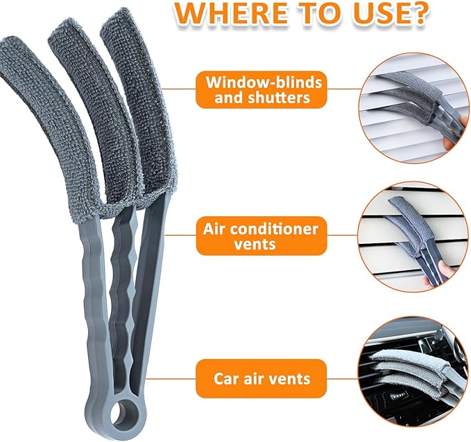 Microfiber Feather Duster, Window Blind Duster Brush, Blind Cleaner Tools for Window Blinds, Air Conditioner Vents, Fans, Car Vents - 1 Brush with 4 Microfiber Sleeves