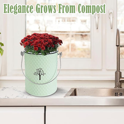 AOSION Countertop Compost Bin Kitchen，Odorless Indoor Compost Bin with Lid and Compost Bags,Compost Bucket Composter Container for Food Waste,Green