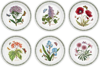 Portmeirion Botanic Garden 8.5" Salad Plates - Set of 6 | Assorted Floral Motifs | Fine Earthenware | Chip Resistant Glaze | Dishwasher, Microwave, Freezer, Oven Safe | Made in England
