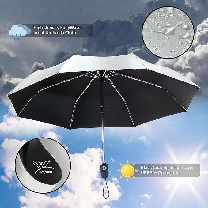 Color Coated Sun Umbrella UV Protection Compact Folding Windproof Parasols Travel Auto Open Close Shade Blocking UV