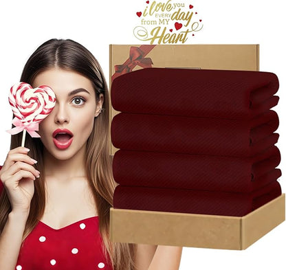 VOOVA & MOVAS Red Bath Towels, 4 Pack Large 30" x 56" - 100% Cotton | Quick Dry | Light Weight | Thick | Soft | Absorbent, Bath Towels Set for Bathroom, Bathroom Decor Set, Burgundy Red