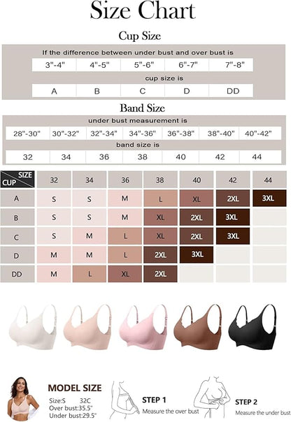 Vertvie Womens Seamless Bras No Underwire Supportive Wireless Push Up Full Coverage Bralette Comfort Scalloped T-Shirt Bra