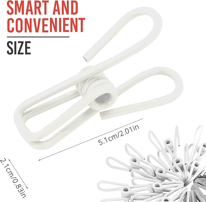 30 Pack White Chip Bag Clips for Food - PVC 2 Inch Coated Sealer for Sealing Food - Paper Holder, Clothesline Clip for Laundry Hanging, Kitchen Bags, Multipurpose Clothes Pins